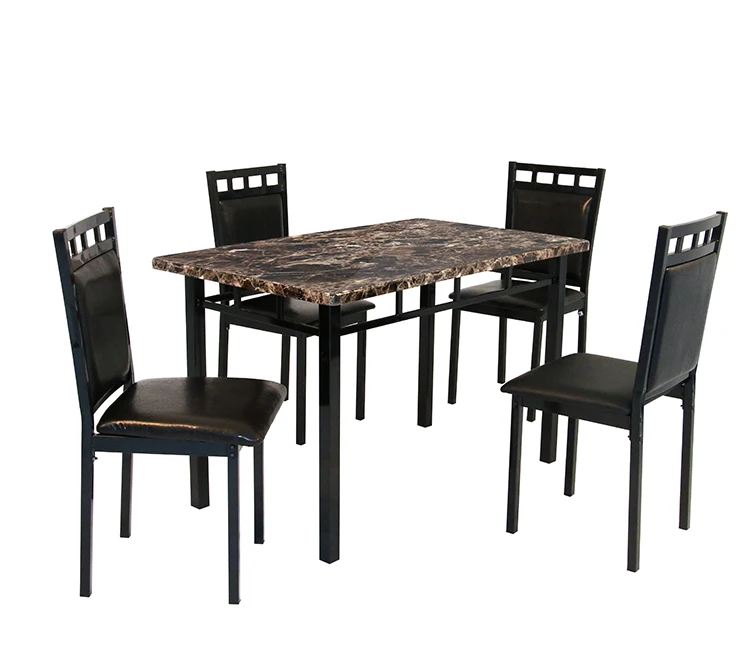 Comfortable 5-Piece Kitchen Dining Table Set with Faux Marble top and Cushion Chairs for Dining Room Furniture