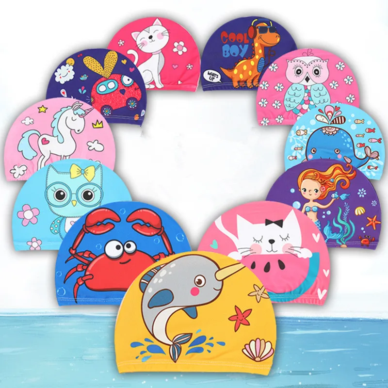 

Waterpoof free size cartoon swim caps kids sports pool, Multi colors
