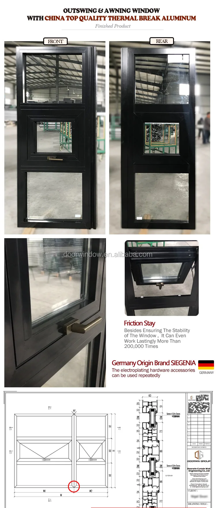 Windsor wholesale white black heat insulation aluminum tilt & turn window