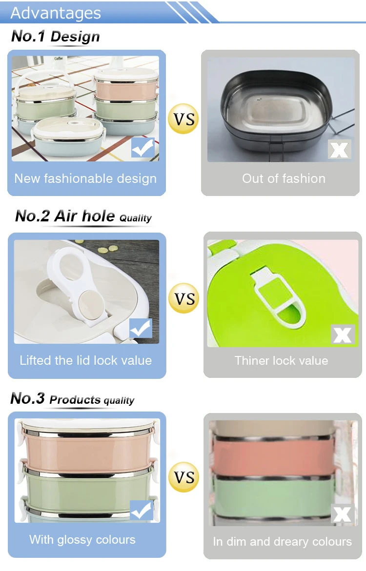 High quality food grade lunch box stainless steel lunch box with 3 compartment bento lunch box