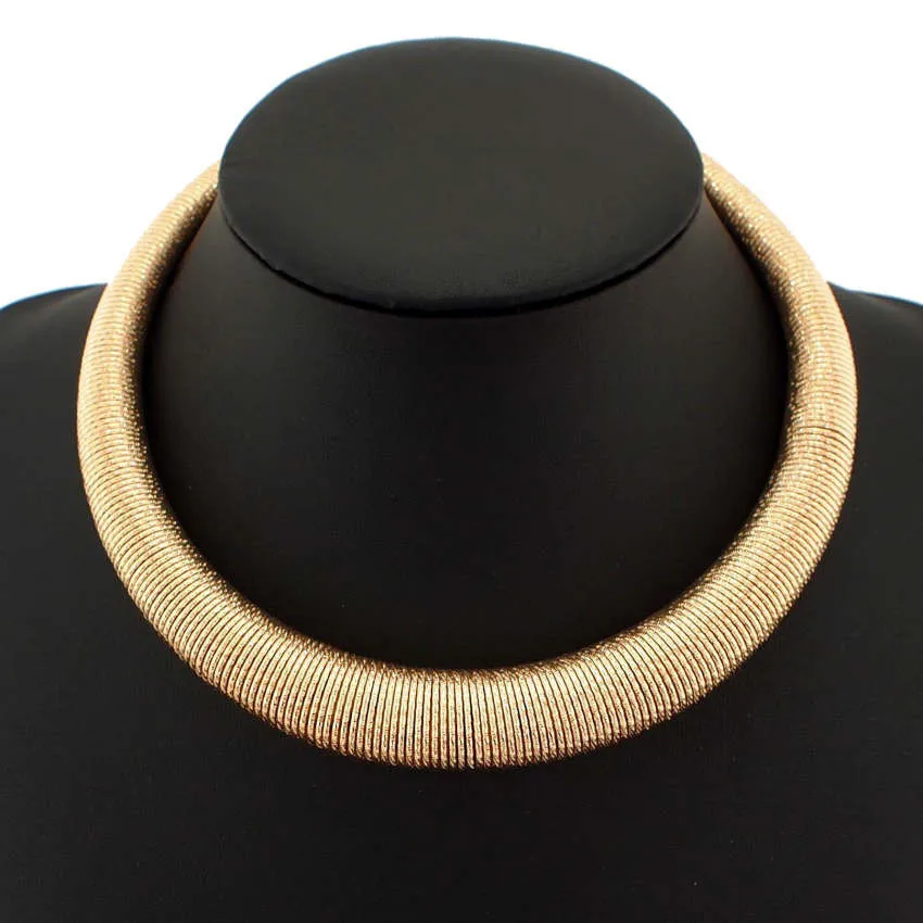 

Shining Spring Metal Neck Fit Torque Necklace Collar Chokers Women Party Wear Statement Design Punk Jewelry, Gold, silver