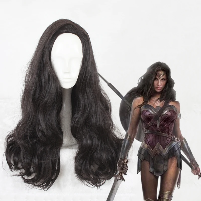 

Black Peruca Cosplay Wig 65 Long Curly Wonder Woman Diana Prince Synthetic Anime Cosplay Hair Wig CS-337A