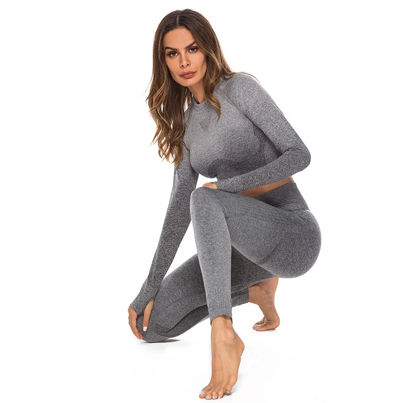 Ptsports women fitness yoga seamless wear high quality seamless set long sleeve