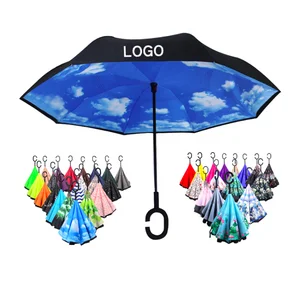 Image of c Handle Custom Double Layer Reverse Inverted Windproof Car Umbrella