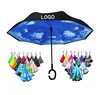 c Handle Custom Double Layer Reverse Inverted Windproof Car Umbrella