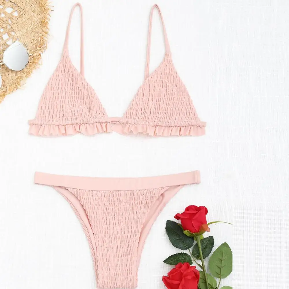 

HOT SALE pink color shirred fabric bikini, Picture