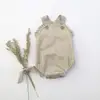 wholesale OEM wave edge linen button up baby halter onesie romper