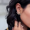 2 piece set, Gem Geometric Earring Stud, Curved Geometric Ear Jackets