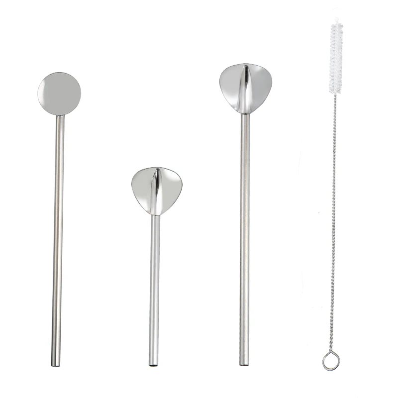 

Colored Reusable Metal Drinking Straw Spoon Stainless Steel 304 316 Mixing Stirring Straw with spoon