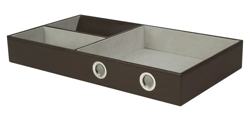 
Multi-function luxury modern black PU leather office desk organizer valet tray 