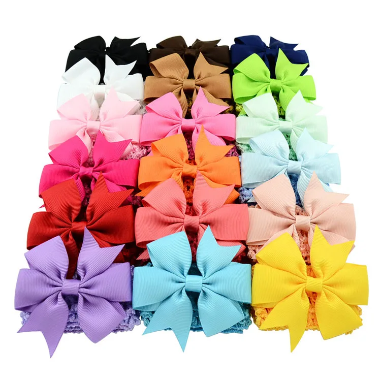 

Free Shipping  ribbon hair bow with clip attach on elastic head band dual hair bows used as hair clip and headband, Picture/custom