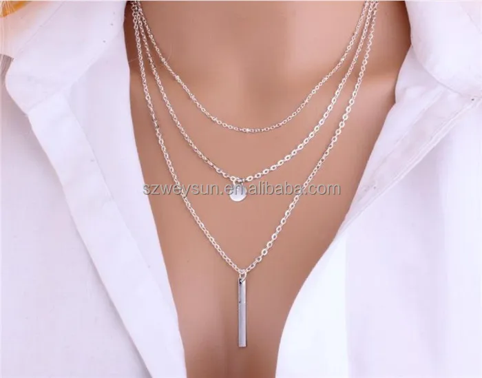 

1pc European Simple Gold Silver Plated Multi Layers Bar Coin Necklace Clavicle Chains Charm Women's Fashion Jewelry Necklace