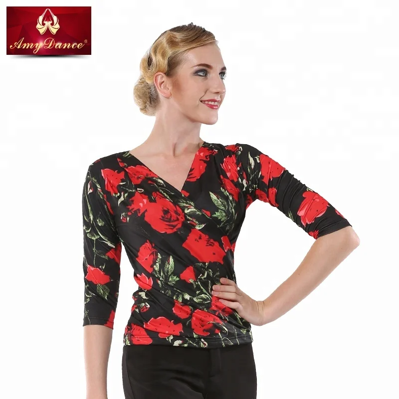 
Medium long sleeve v-neck latin ballroom dance top woman 