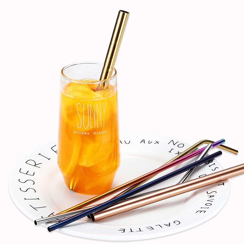 

Cathylin Hot Sell 18/10 stainless steel custom sets Straight and curved colorful metal drinking straw, Primary/blue/gold/rose gold/black/rainbow/purple
