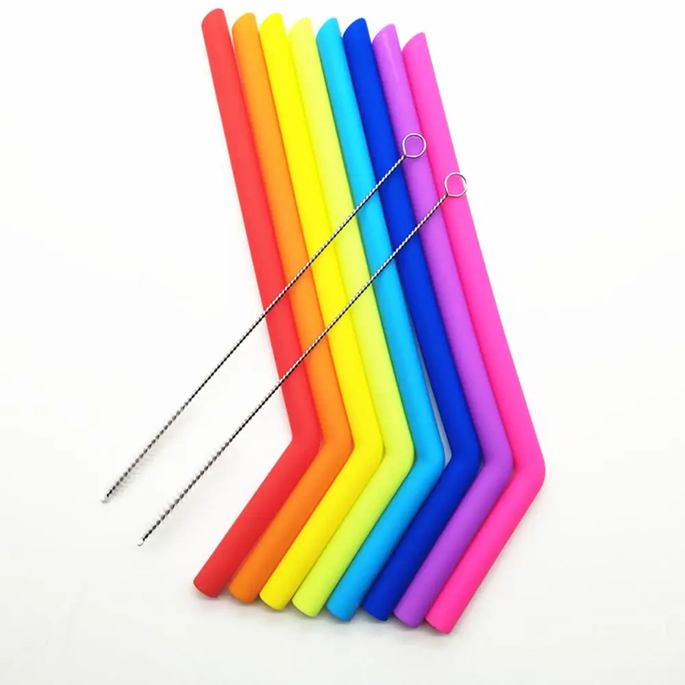 

FDA Approved Silicone Drinking Straws 8 Pack Long Skinny Reusable Silicone Straws with 2 Cleaning Brushes, Any pantone color