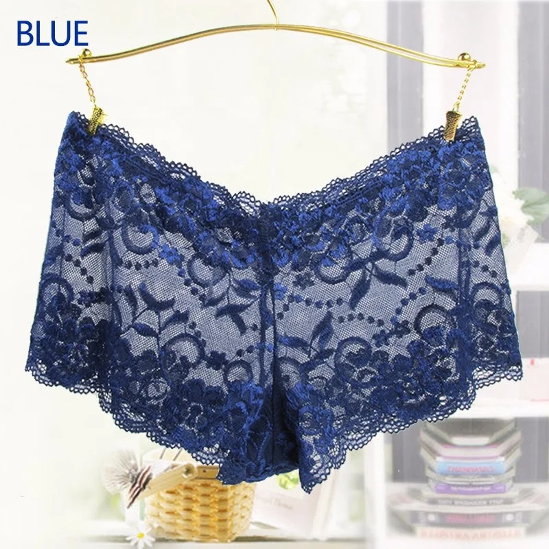 

Plus Size Intimates Underpants Women Boyshorts Sexy Lace Seamless Transparent Women Panties 2019 New Fashion, Black;white;blue