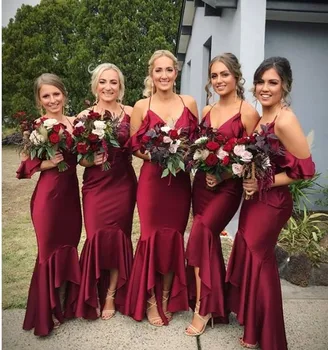 maroon bridesmaid dresses short