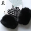 Winter Ladies Luxury Real Sheepskin Fox Fur Cuff Fancy Leather Gloves