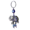 New Retro Silver Metal Rhinestone Elephant key Key ring Blue Evil Eye Glass Beads Keychain Small Gift Key Chain