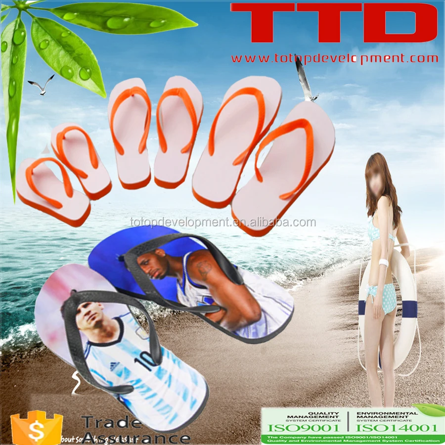 Hot sell custom made sublimation printing blank rubber flip flops