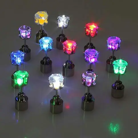 

Stainless Steel 10 Pairs Bright Stylish Fashion Glowing Light Up Earrings Diamond Crown Ear Drop Pendant Stud LED Earrings, Optional