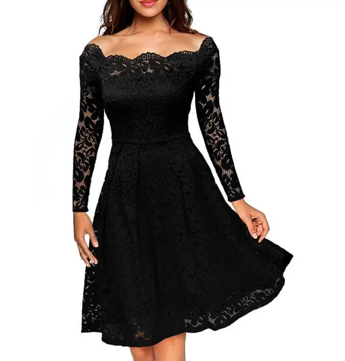 

Walson Beautiful Lace One-word Neckline dress