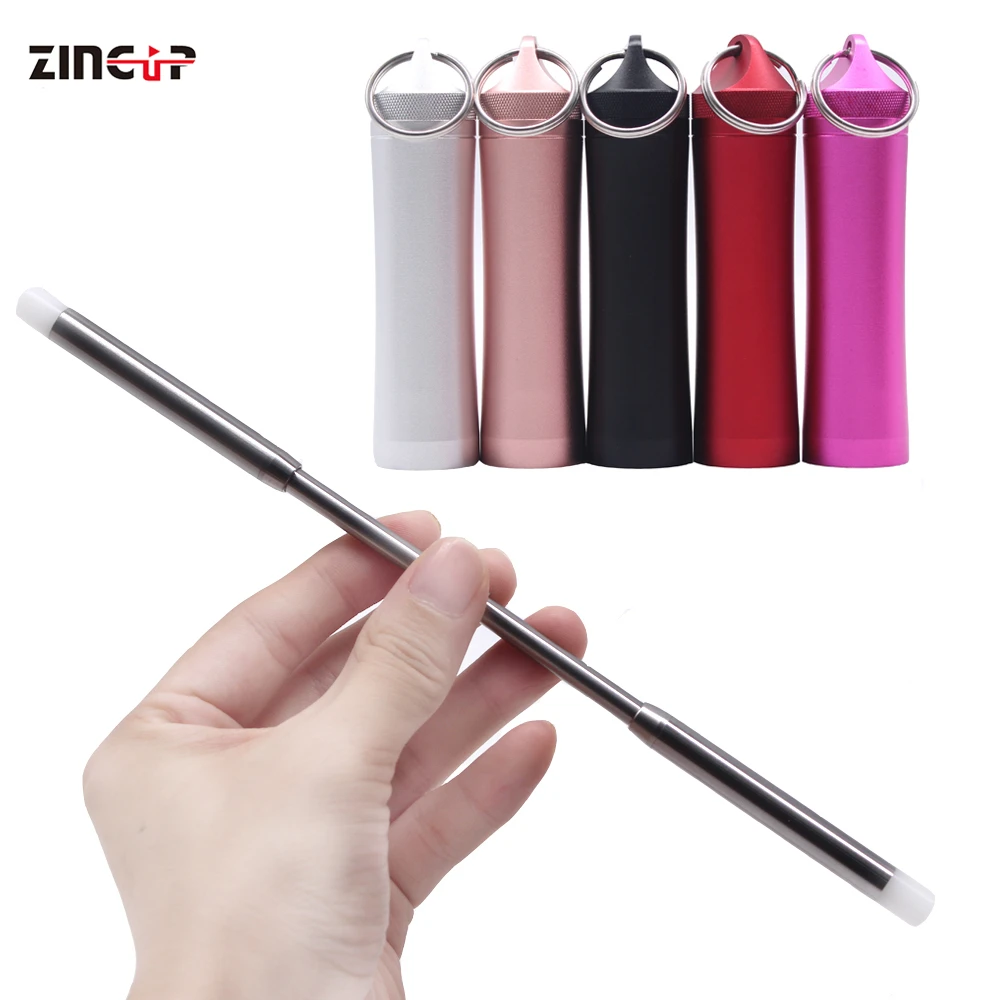 

New Design Portable Adjustable Straw Stainless Steel Keychain Collapsible Telescope Drinking Straws, Black/red/silver/pink/rose gold