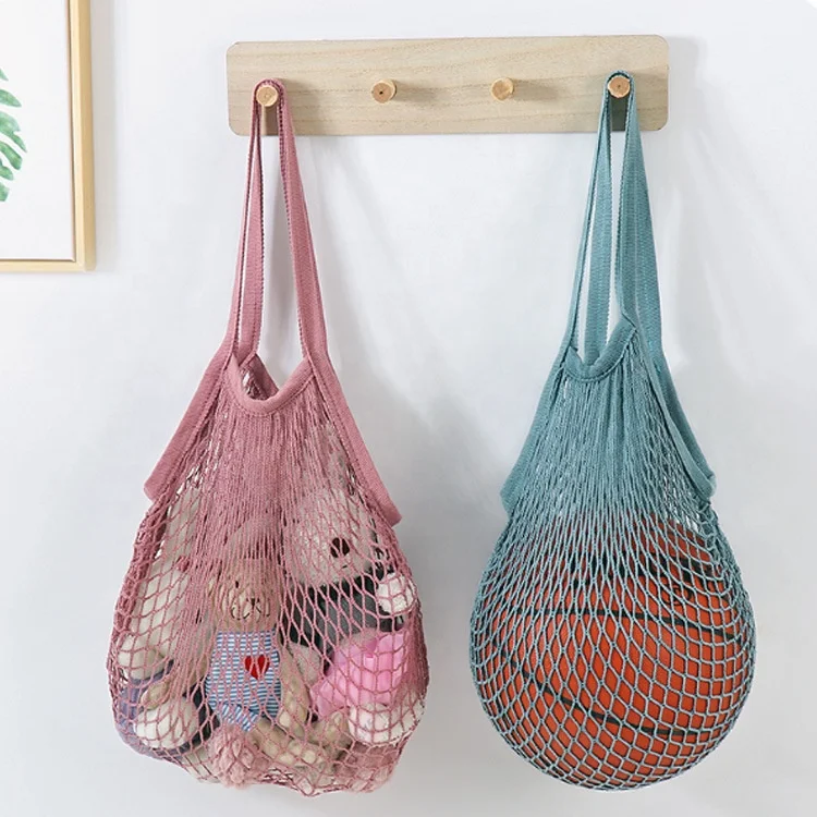 

New Reusable Mesh Shopping Bag String Grocery Bag Shopper Cotton Tote Mesh Net Woven Portable Durable Shopping Bag, Customized color