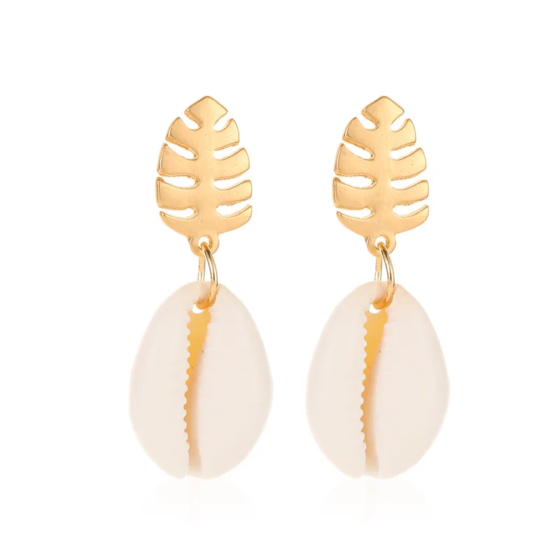 

Fashion Jewelry 2019 Natural Shell Drop Earrings For Women Gold Color Leaves Dangle Earrings (KER391), Same as the picture