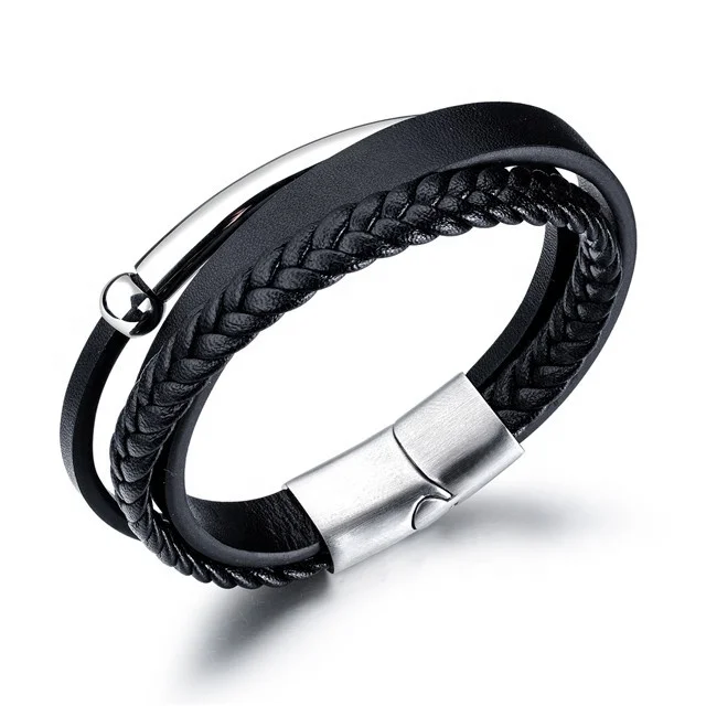 Men DIY Rock Style Fashion Jewelry 316L Stainless Steel Jewelry 100 % Leather Bracelet Charger
