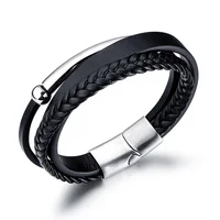 

Men DIY Rock Style Fashion Jewelry 316L Stainless Steel Jewelry 100 % Leather Bracelet Charger