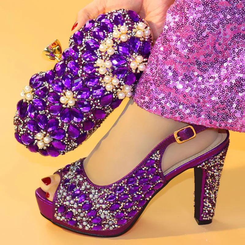 

Rortydream wedding matching bags purple rhinestones lady shoes beads bag 2783