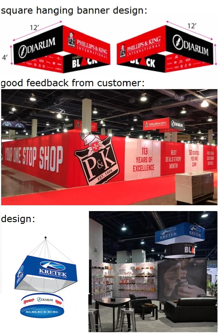 Overhead display trade show printing advertising ceiling hanging banner signs