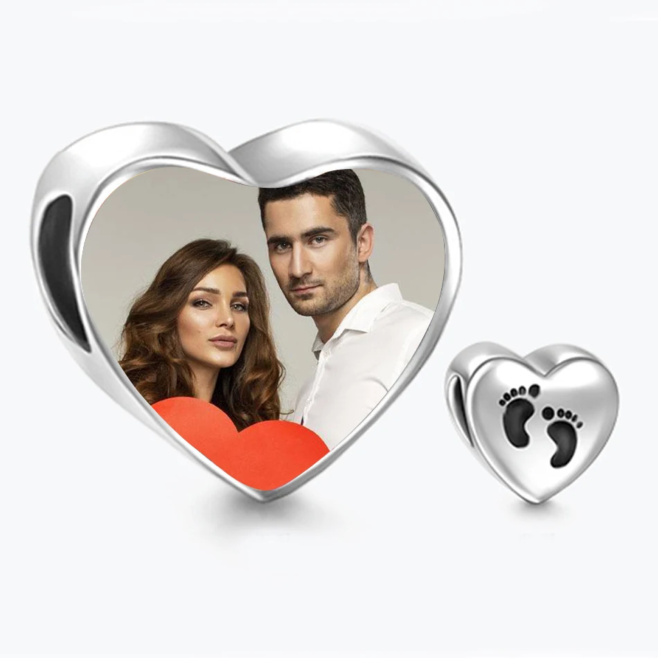 

925 Sterling Silver Footprint Charms Personalized Custom Photo Charm Bead for Mum Dad Baby Children Jewelry Gift