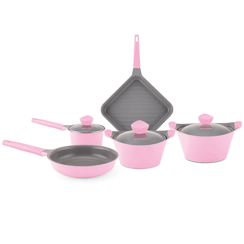

Cooklover 8 piece cast aluminum ceramic pot cookware sets kitchen, Pink and blue