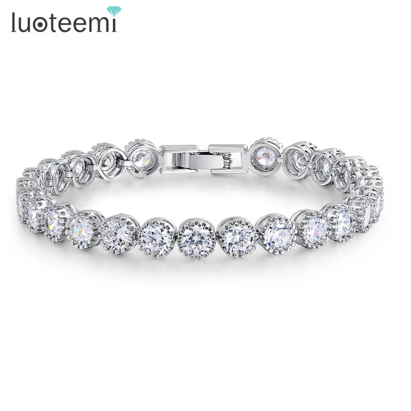 

LUOTEEMI Luxury New Design Cubic Zirconia Women Fashion Wedding Bridal Bangle Tennis Bracelet