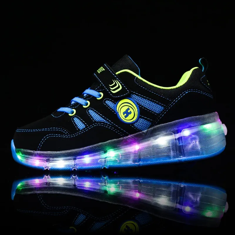 

LED Lighting Retractable Wheel Roller Shoes For Kids Kids Light Up Sole Skate Sports Sneakers Hot Sale, Blue & pink