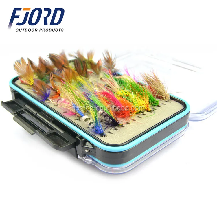 

FJORD 64pcs/box Fly Fishing Tackle Plastic Double-Faced Fly Lure Set Kit Fishing Lure Box