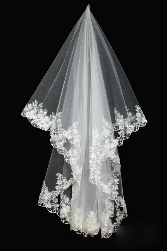 Mode Simple pas cher blanc voile de mariage Appliques