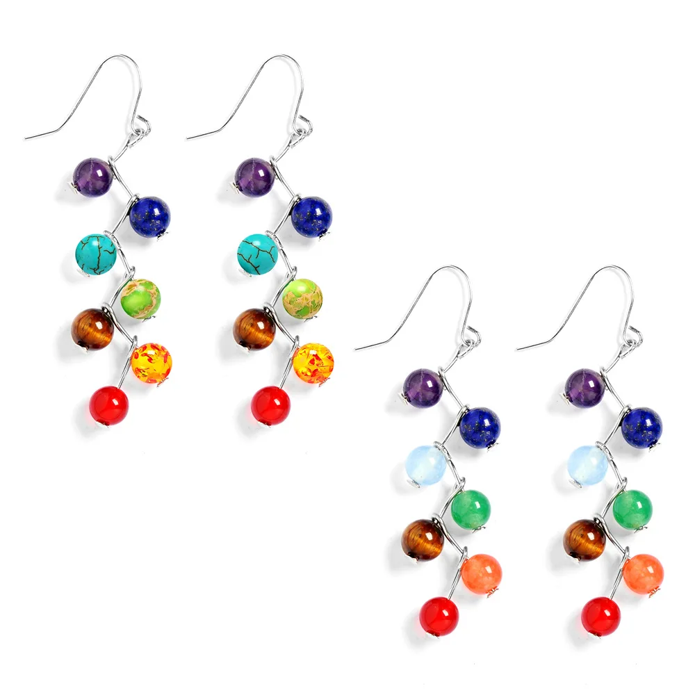 

2020 New Nature Stone Silver Trendy Fashion Yoga Drop 7 Chakra Hook Earrings Women Jewelry, Black,gold,silver,rose gold,green