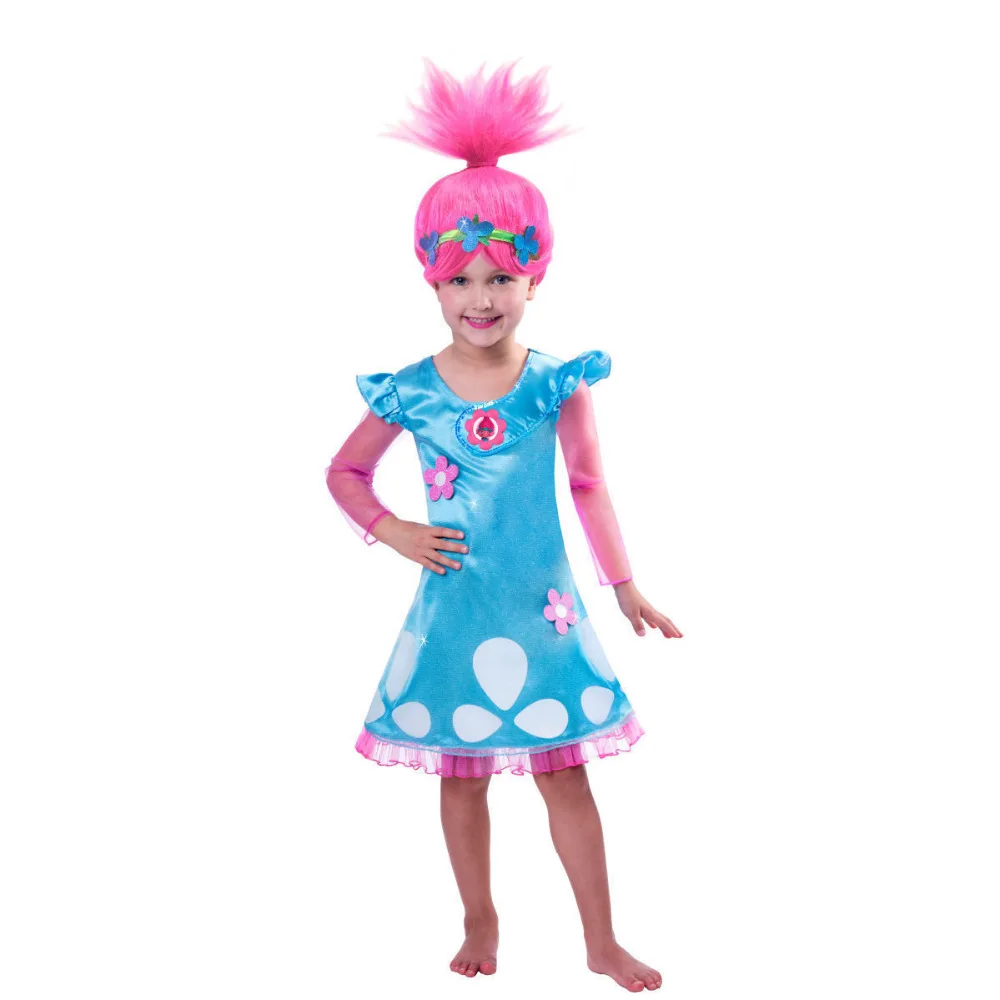

Girls Dresses Trolls Poppy Cosplay Costume Dress For Girl Poppy Dress Streetwear Halloween Clothes Kids Fancy Dresses Trolls Wig