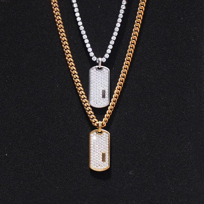 

Missjewelry CZ Custom Hip Hip Diamond Dog Tag Mens Pendant, Rhodium;rose gold;14k;18k gold;black