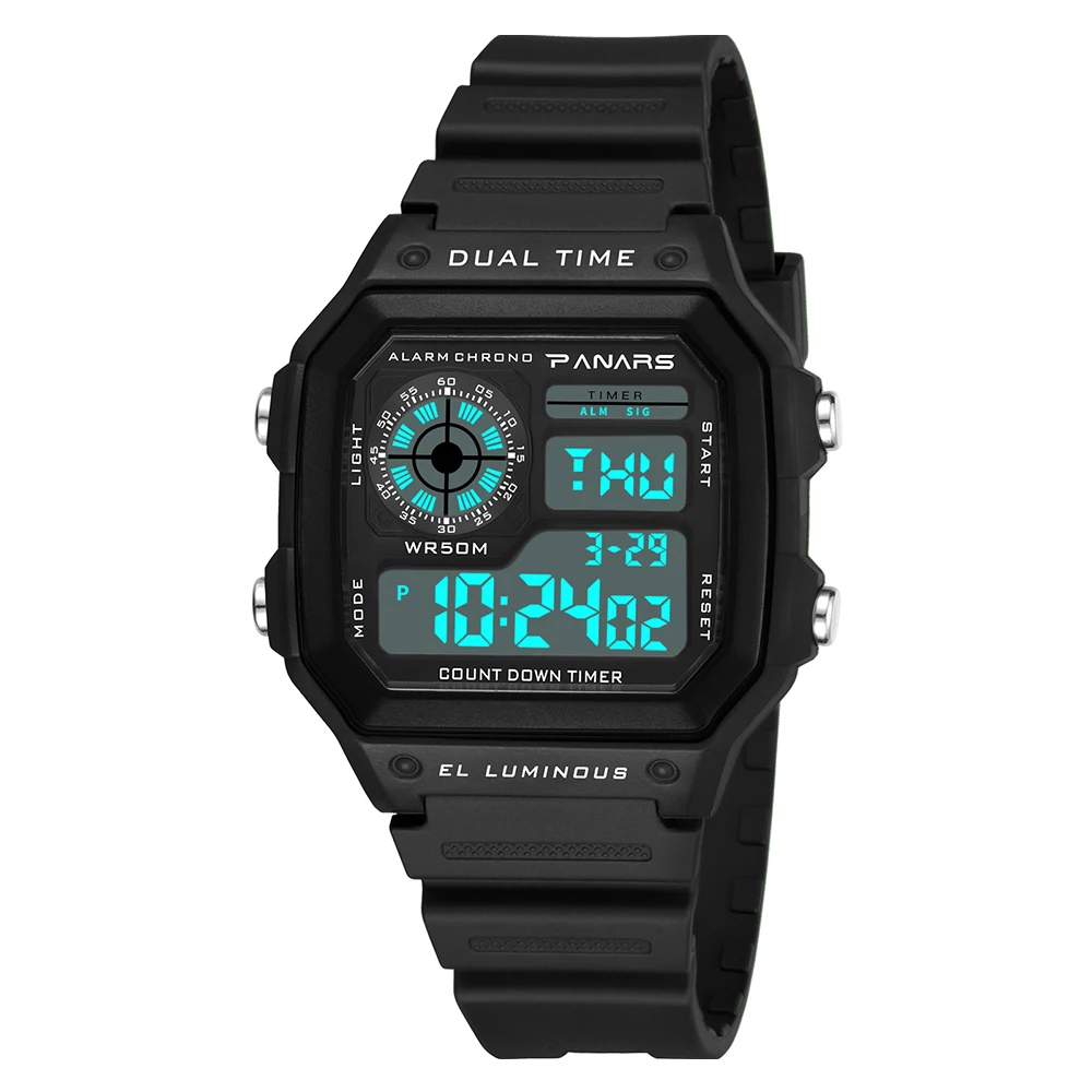 

hot selling outdoor sports electronic watch Waterproof Watch Dual-time Men's Multifunctional LED Electronic Watch