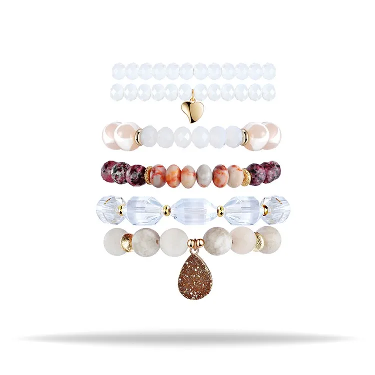 

5 Pcs/Set Opal Crystal Veun Jasper Natyral Stone Tibetan Bead Agate Druzy Bracelet Stack, Customized color