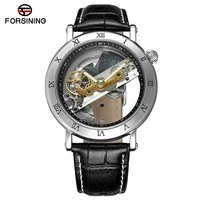 

Forsining Men's Unique Watch Automatic Self-Wind Skeleton Genuine Leather Strap Classic Design Wristwatch