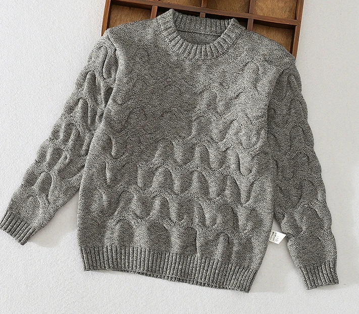 P18B119TR children's boy cotton o neck cable knit sweater