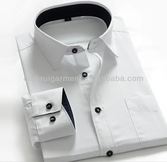 

wholesale clothing garment mens white shirt latest 100%cotton men's shirt QR-2407, Contrast collar and cuff