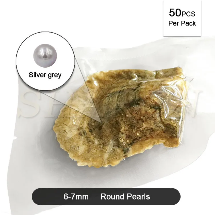 

Wholesale 100 pcs Vacuum-packed 6-7mm Loose Silver Grey Round Salt Water Akoya Oyster Pearl Oysters Shell