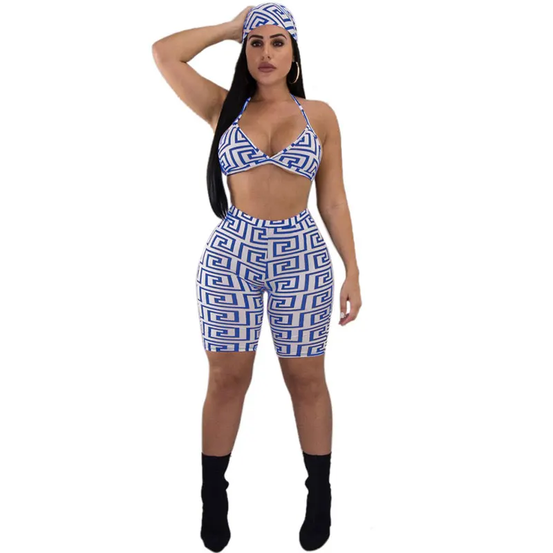 

Print Bralette Capri Set Two Piece Women Clothing