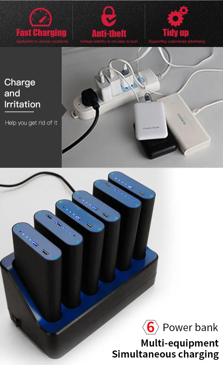 Rohs power bank case 10000mah 6ports public power bank charging station for bar Coffee Shop